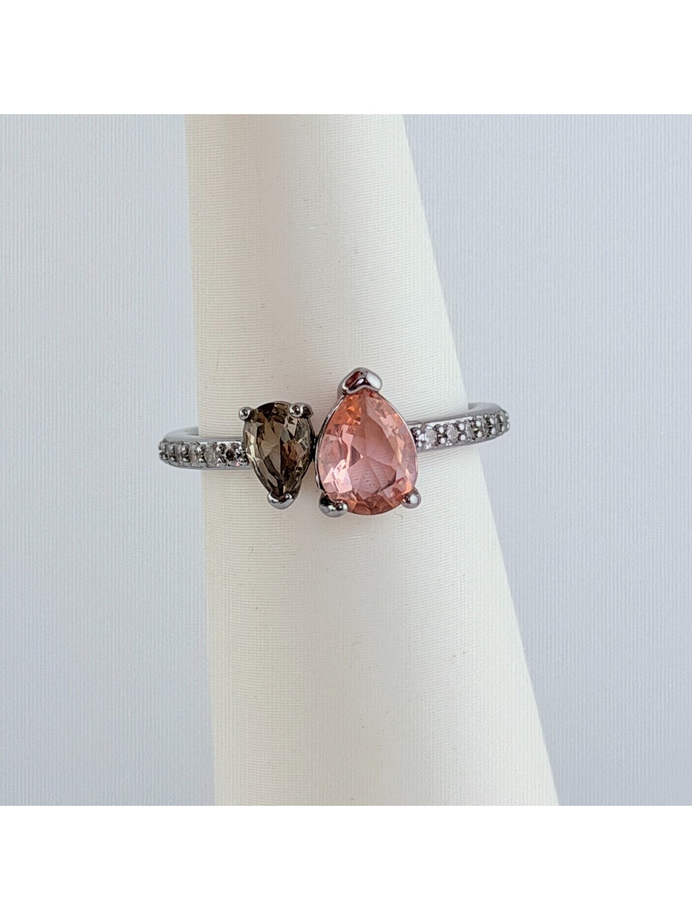 Bomb Party Sz 8 "Moments of Me" Peach Tourmaline & Smokey Grey Topaz on Hematite